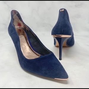 NEW Ted Baker Suede Navy/Rose Gold Pointed Pumps